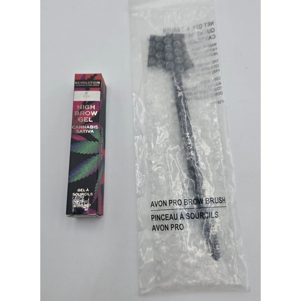 Revolution High Brow Gel Clear Cannabis Sativa & Avon Pro Brow Brush Set NEW